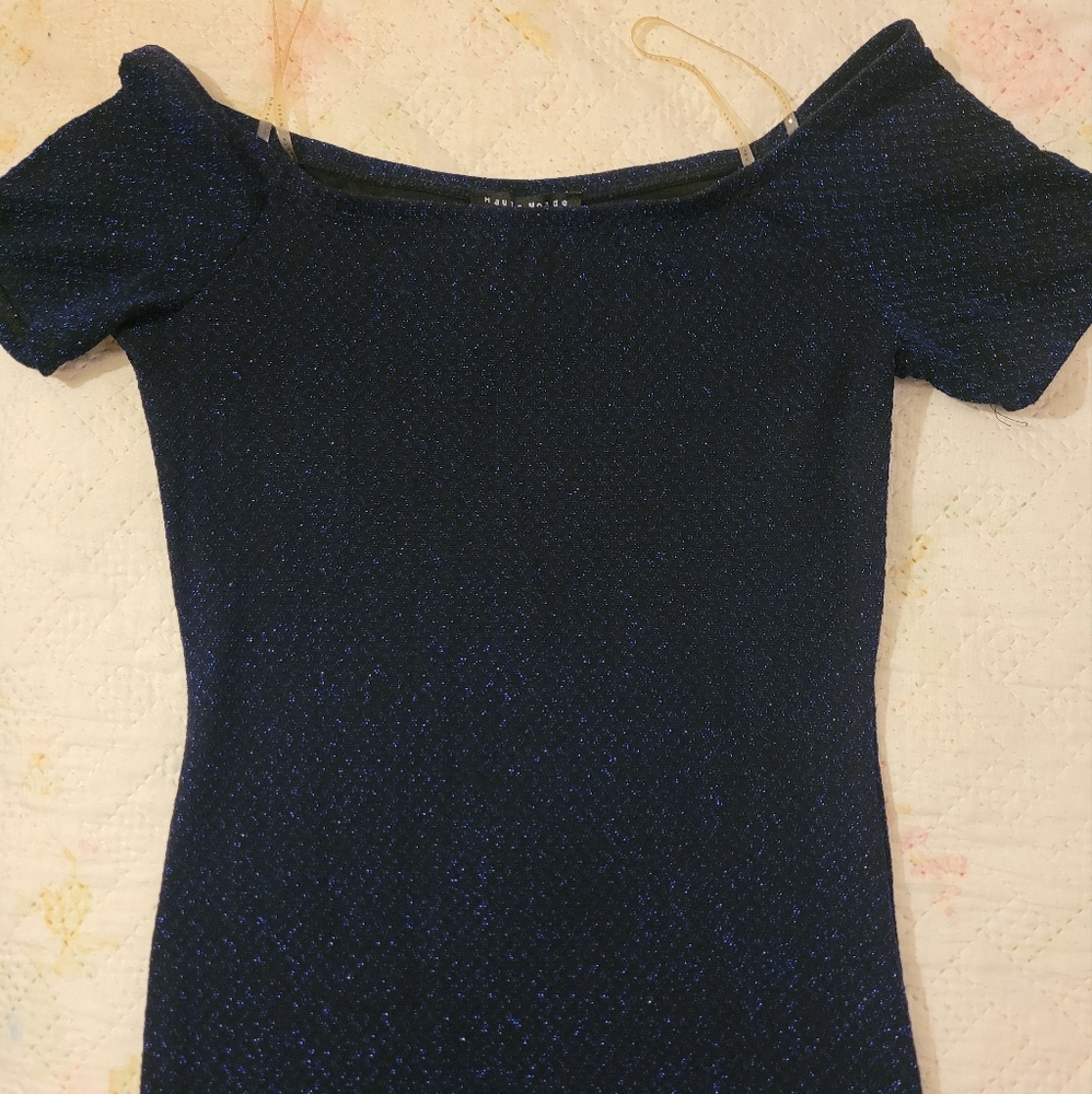 Off shoulder glitter pencil dress